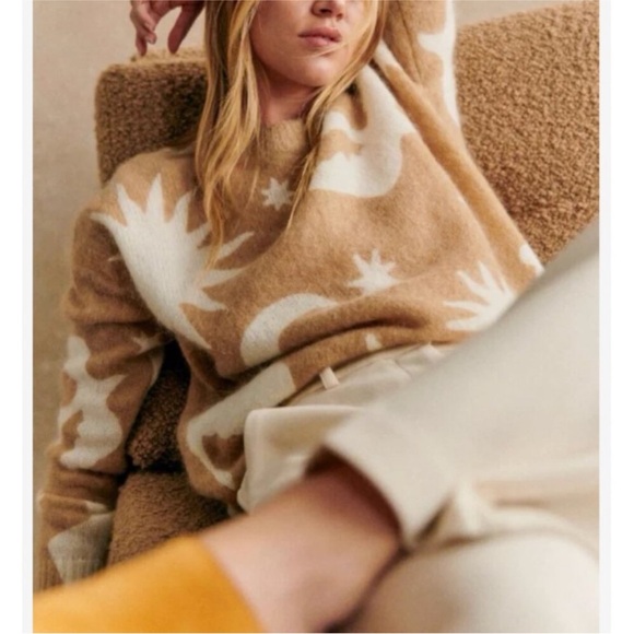 Sezane x Pangea sz L Carmelo Jumper Camel Ecru Mohair Sweater Knit French - Picture 3 of 8
